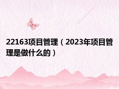 22163项目管理（2023年项目管理是做什么的）