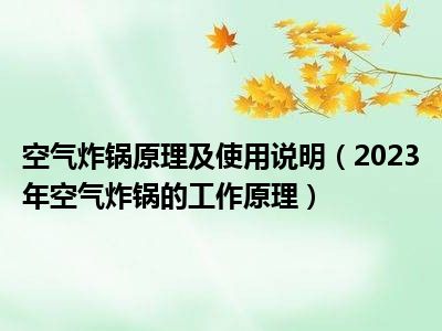 空气炸锅原理及使用说明（2023年空气炸锅的工作原理）