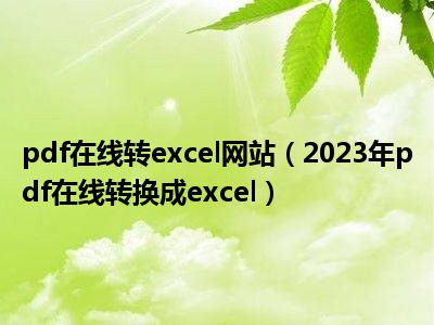 pdf在线转excel网站（2023年pdf在线转换成excel）