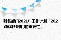 财务部门2021年工作计划（2023年财务部门的重要性）