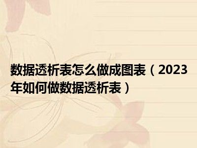 数据透析表怎么做成图表（2023年如何做数据透析表）