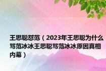 王思聪怼范（2023年王思聪为什么骂范冰冰王思聪骂范冰冰原因真相内幕）