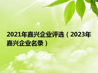 2021年嘉兴企业评选（2023年嘉兴企业名录）