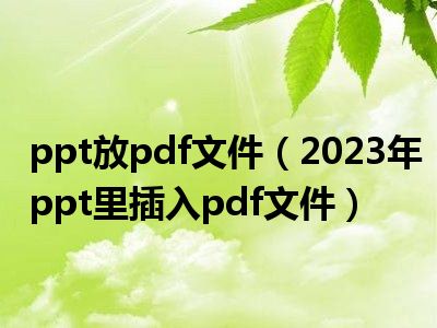 ppt放pdf文件（2023年ppt里插入pdf文件）