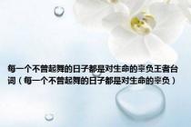 每一个不曾起舞的日子都是对生命的辜负王者台词（每一个不曾起舞的日子都是对生命的辜负）