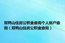 双鸭山住房公积金查询个人账户查询（双鸭山住房公积金查询）