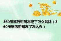 360压缩包密码忘记了怎么解除（360压缩包密码忘了怎么办）