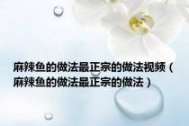 麻辣鱼的做法最正宗的做法视频（麻辣鱼的做法最正宗的做法）