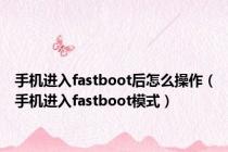 手机进入fastboot后怎么操作（手机进入fastboot模式）