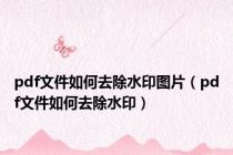 pdf文件如何去除水印图片（pdf文件如何去除水印）