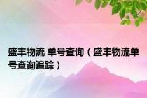 盛丰物流 单号查询（盛丰物流单号查询追踪）