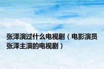 张泽演过什么电视剧（电影演员张泽主演的电视剧）
