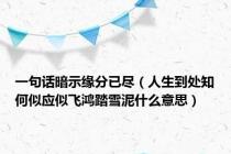 一句话暗示缘分已尽（人生到处知何似应似飞鸿踏雪泥什么意思）