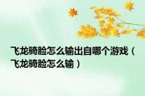 飞龙骑脸怎么输出自哪个游戏（飞龙骑脸怎么输）