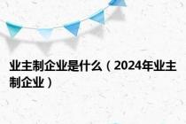 业主制企业是什么（2024年业主制企业）