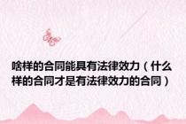啥样的合同能具有法律效力（什么样的合同才是有法律效力的合同）