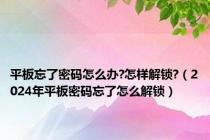 平板忘了密码怎么办?怎样解锁?（2024年平板密码忘了怎么解锁）