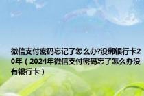 微信支付密码忘记了怎么办?没绑银行卡20年（2024年微信支付密码忘了怎么办没有银行卡）