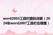word2003工具栏图标详解（2024年word2007工具栏在哪里）
