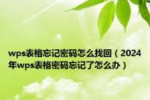 wps表格忘记密码怎么找回（2024年wps表格密码忘记了怎么办）