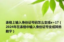 表格上输入身份证号码怎么变成e+17（2024年在表格中输入身份证号变成其他数字）