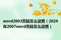 word2003页码怎么设置（2024年2007word页码怎么设置）