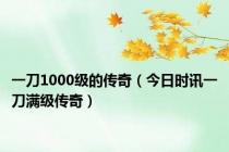 一刀1000级的传奇（今日时讯一刀满级传奇）
