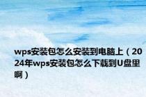 wps安装包怎么安装到电脑上（2024年wps安装包怎么下载到U盘里啊）